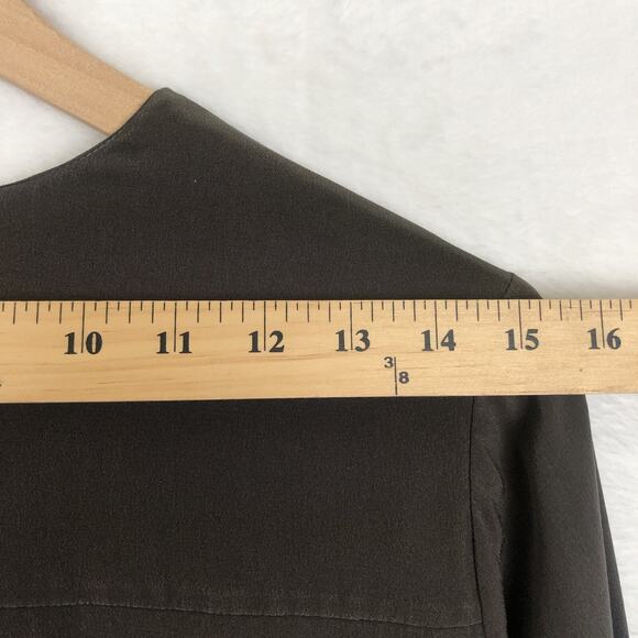 VINCE 100% Silk Tunic Top Women's Sz 4 Brown Long Sleeve Popover V-Neck Luxury - Picture 12 of 12